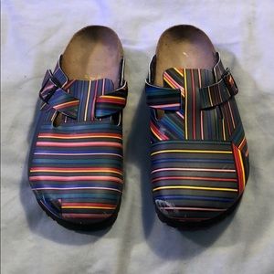 Colorful striped Birkenstock clog!